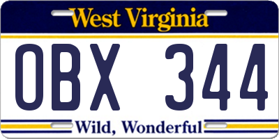 WV license plate OBX344