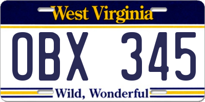 WV license plate OBX345
