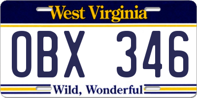 WV license plate OBX346