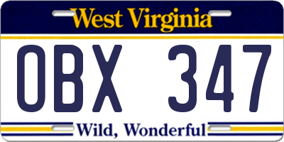 WV license plate OBX347