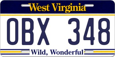 WV license plate OBX348