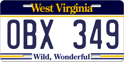 WV license plate OBX349