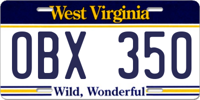 WV license plate OBX350