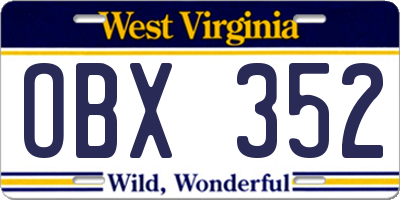 WV license plate OBX352