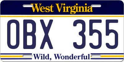 WV license plate OBX355