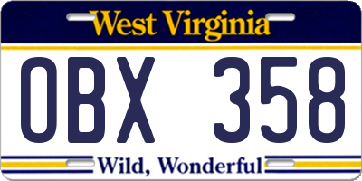 WV license plate OBX358