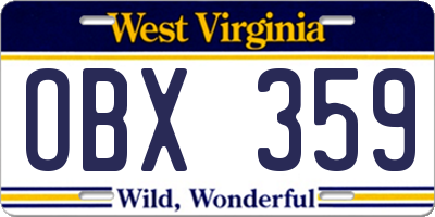 WV license plate OBX359