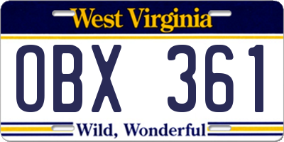 WV license plate OBX361