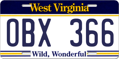 WV license plate OBX366