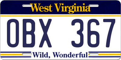 WV license plate OBX367