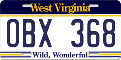 WV license plate OBX368