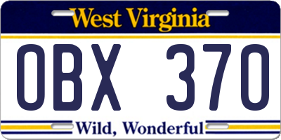 WV license plate OBX370