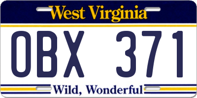 WV license plate OBX371