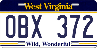 WV license plate OBX372