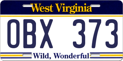 WV license plate OBX373
