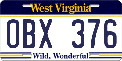 WV license plate OBX376