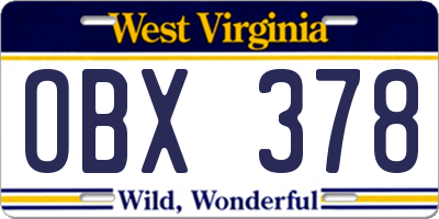 WV license plate OBX378