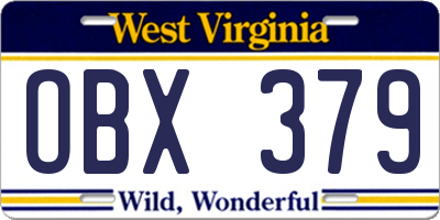 WV license plate OBX379