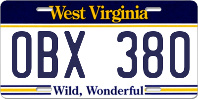 WV license plate OBX380