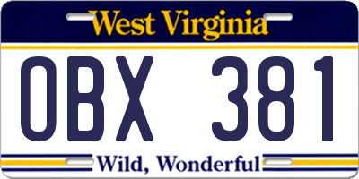 WV license plate OBX381