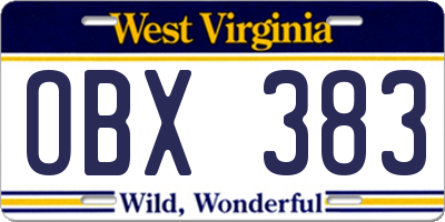 WV license plate OBX383