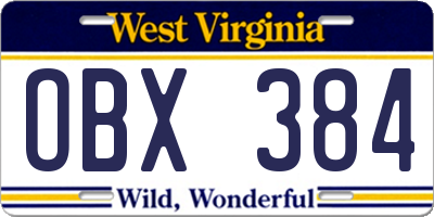 WV license plate OBX384