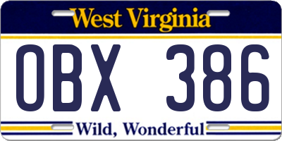 WV license plate OBX386