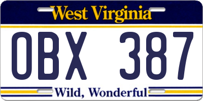 WV license plate OBX387