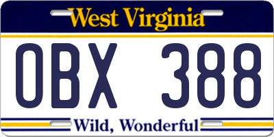WV license plate OBX388