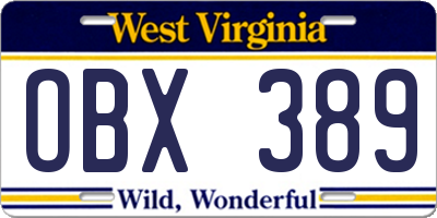 WV license plate OBX389