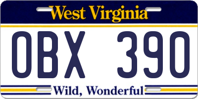 WV license plate OBX390