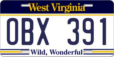 WV license plate OBX391