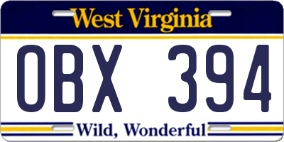 WV license plate OBX394