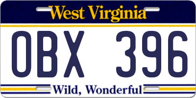 WV license plate OBX396