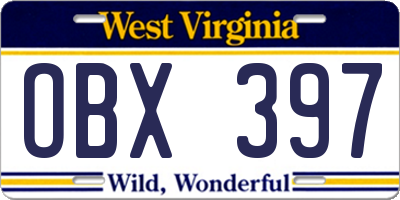 WV license plate OBX397
