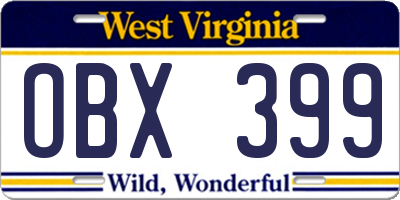 WV license plate OBX399