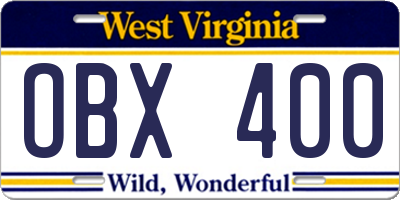 WV license plate OBX400
