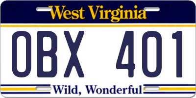 WV license plate OBX401