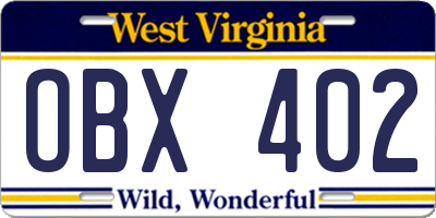 WV license plate OBX402