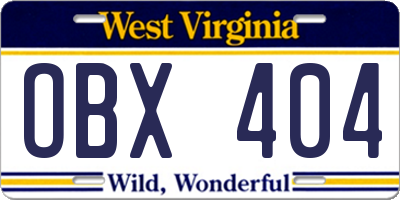 WV license plate OBX404