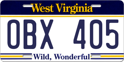 WV license plate OBX405