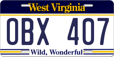 WV license plate OBX407