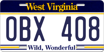 WV license plate OBX408
