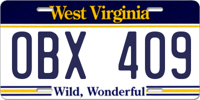 WV license plate OBX409