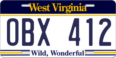 WV license plate OBX412