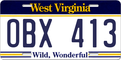 WV license plate OBX413