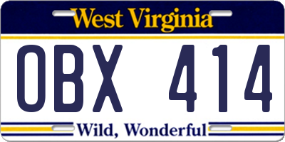 WV license plate OBX414