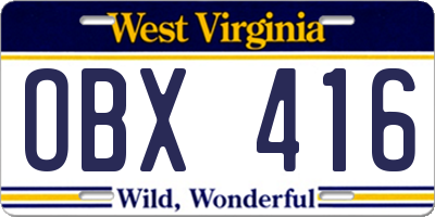 WV license plate OBX416