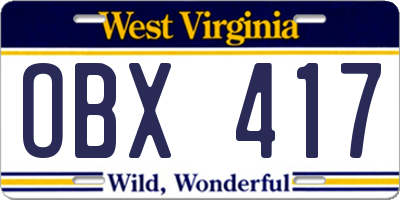 WV license plate OBX417