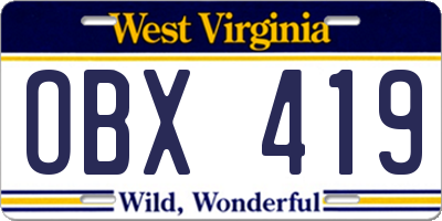 WV license plate OBX419